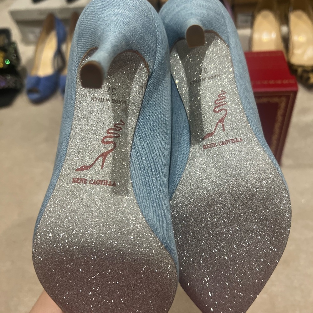 Rene Caovilla Denim Crystal Embellished Pumps - Picture 5 of 5